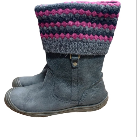 Keen Boots Womens Size 8.5 Black Suede Knit Cuff Flat Waterproof Grey Pink 63035 - Picture 2 of 8